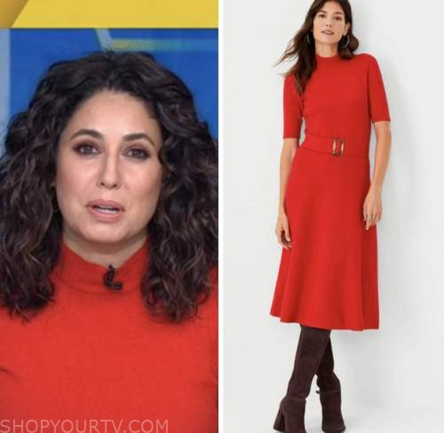 cecilia vega, red knit belted dress, good morning america
