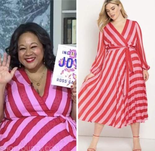 jasmine guillory, the today show, pink and red stripe wrap dress