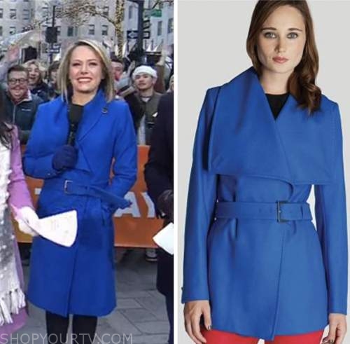 the today show, dylan dreyer, blue wrap belted coat