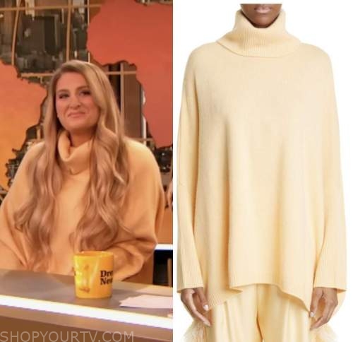 meghan trainor, drew barrymore show, orange turtleneck sweater