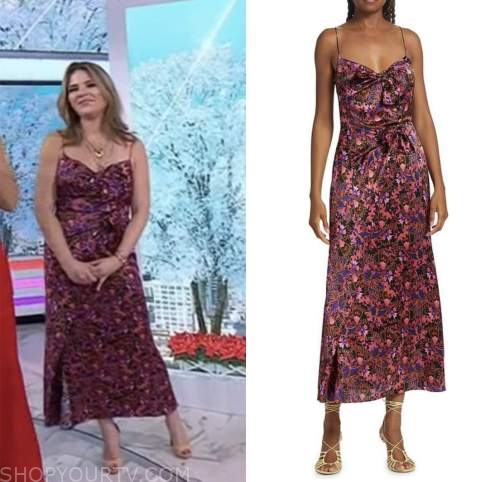 the today show, hoda and jenna, pink floral silk midi dress, jenna bush hager