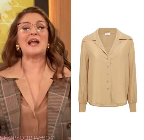 drew barrymore, drew barrymore show, beige blouse