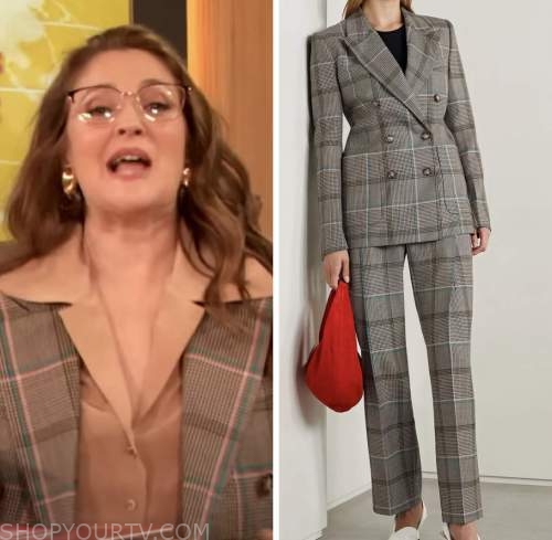drew barrymore, drew barrymore show, grey houndstooth blazer and pant suit