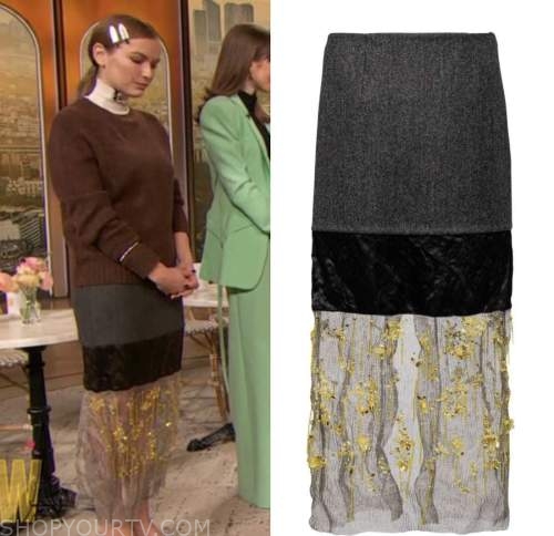 camille razat, drew barrymore show, mixed media skirt
