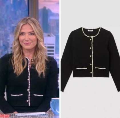 The View: January 2023 Debbie Matenopoulos's Black Beaded Trim Cardigan ...