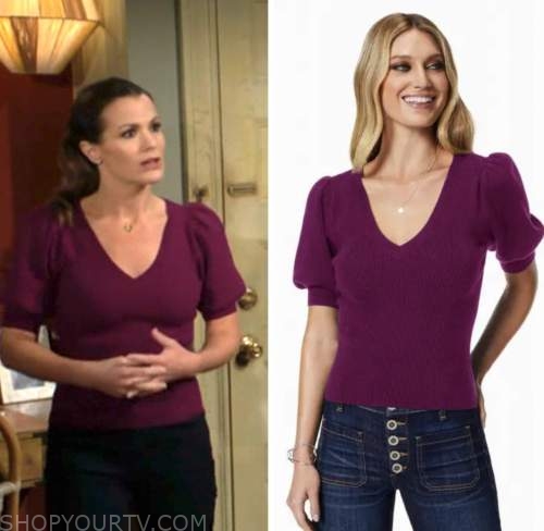 the young and the restless, purple sweater, chelsea newman, melissa claire egan