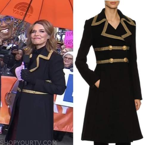 the today show, savannah guthrie, black and gold coat