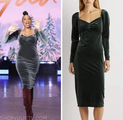 jennifer hudson, the jennifer hudson show, green velvet midi dress