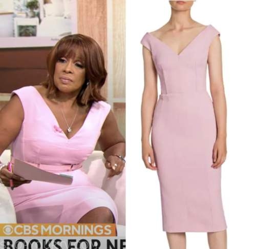 gayle king, cbs mornings, pink sheath dress