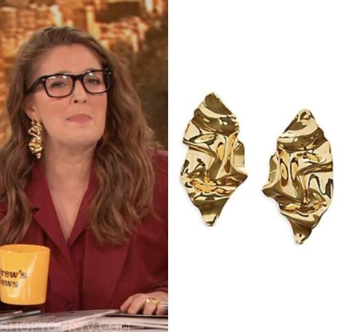 drew barrymore show, drew barrymore, gold crumpled earrings