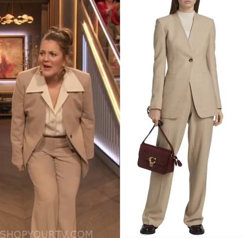 drew barrymore, drew barrymore show, beige blazer and pant suit