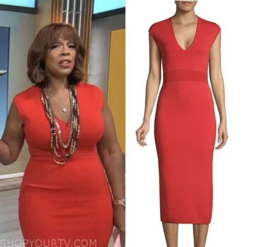 gayle king, cbs mornings, red knit dress