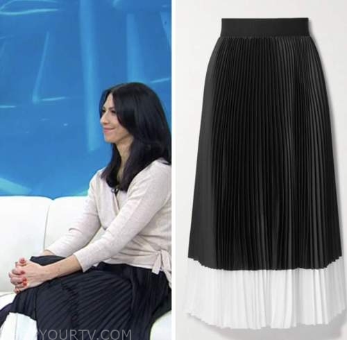 the today show, dr. natalie azar, black and white pleated midi skirt