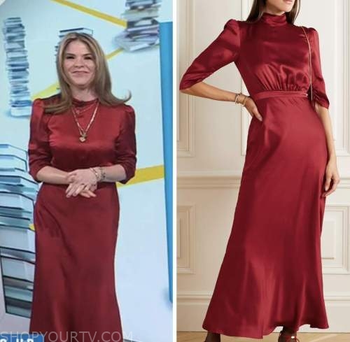 the today show, jenna bush hager, red satin midi dress, hoda and jenna