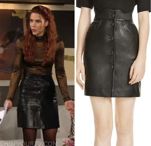 sally spectra, courtney hope, the young and the restless, black leather skirt