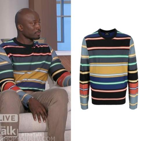 The Talk: January 2023 Akbar Gbajabiamila's Multicolor Striped Crewneck ...