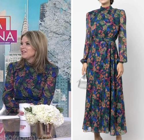 the today show, jenna bush hager, hoda and jenna, floral mock neck midi dress