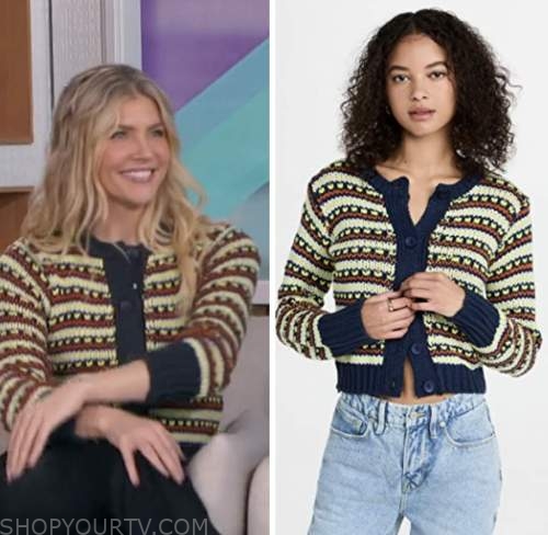 the talk, amanda kloots, striped cardigan sweater