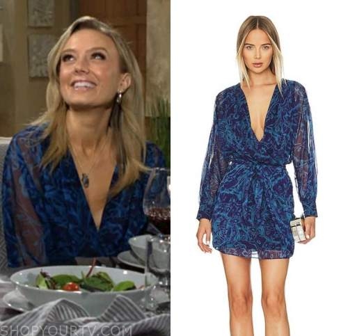 abby newman, melissa ordway, the young and the restless, blue printed dress
