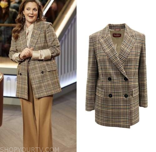 drew barrymore, drew barrymore show, brown plaid blazer