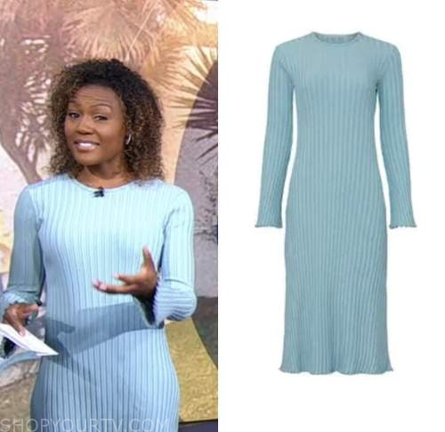 good morning america, janai norman, blue ribbed knit dress