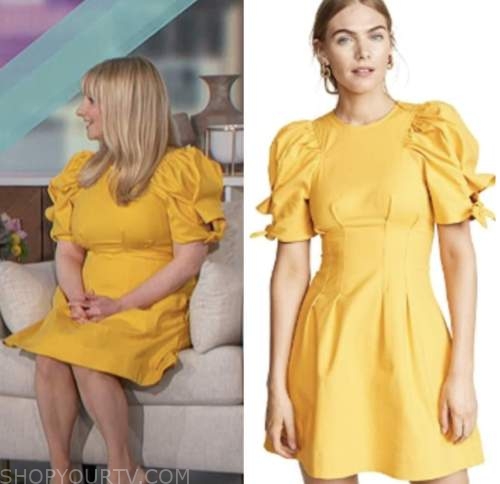 melissa rauch, the talk, yellow puff sleeve dress