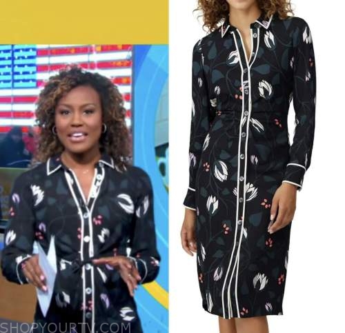 janai norman, good morning america, black floral shirt dress
