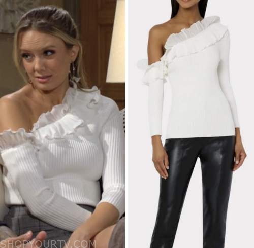 abby newman, melissa ordway, the young and the restless, white ruffle trim top