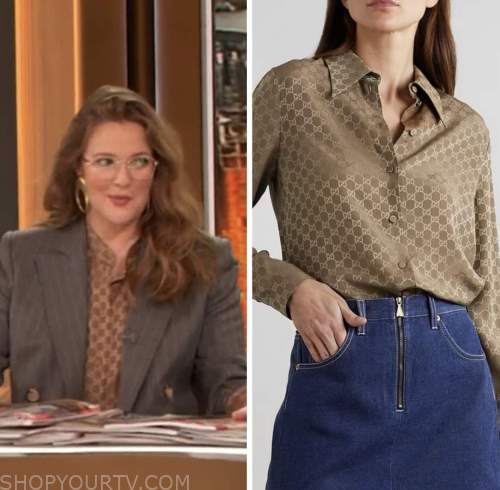 drew barrymore show, drew barrymore, silk monogram shirt