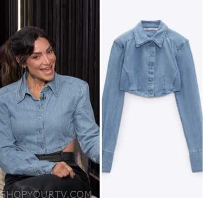 E! news, courtney mazza lopez, denim cropped shirt