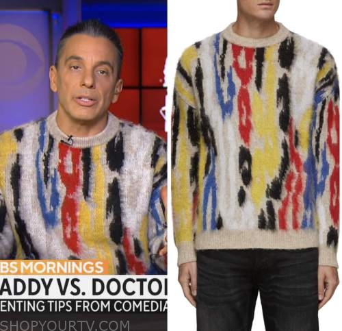 Sebastian Maniscalco, cbs mornings, multicolor sweater