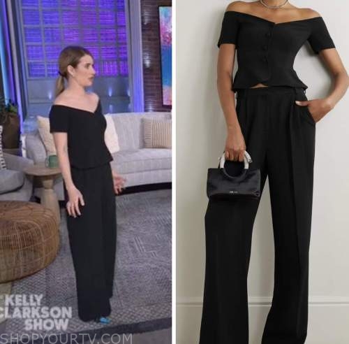 emma roberts, the kelly clarkson show, black top and pants