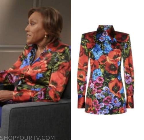 robin roberts, good morning america, floral satin shirt