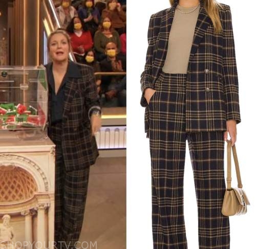 drew barrymore show, drew barrymore, plaid blazer and pant suit