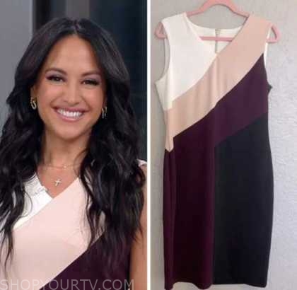 outnumbered, emily compagno, colorblock sheath dress