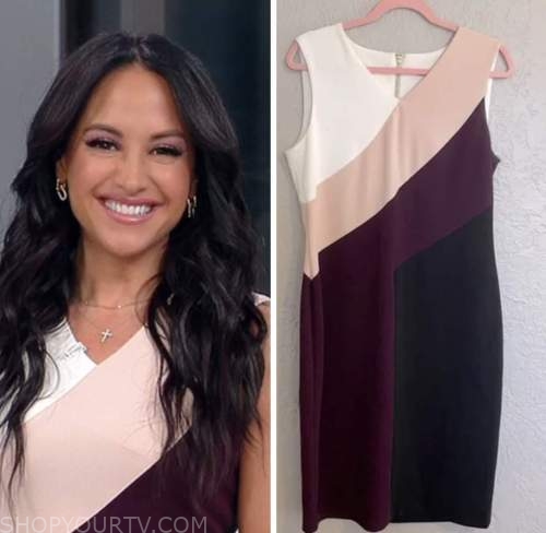 outnumbered, emily compagno, colorblock sheath dress