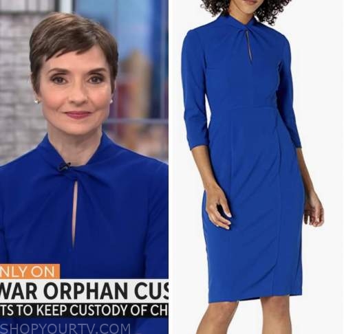 cbs mornings, blue twist neck sheath dress, catherine herridge