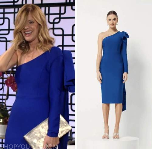 the young and the restless, blue one-shoulder dress, phyllis newman, michelle stafford