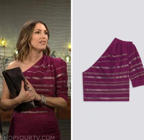 the young and the restless, pink studded one-shoulder top, chloe mitchell, elizabeth hendrickson