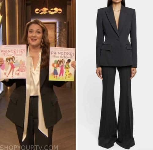 drew barrymore show, drew barrymore, black blazer and pant suit