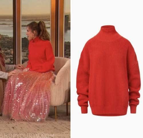 allison williams, drew barrymore show, red turtleneck sweater
