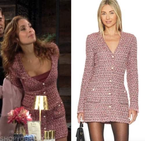 lily winters ashby, christel khalil, the young and the restless, pink tweed dress