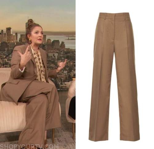 drew barrymore, tan beige camel pants, drew barrymore show