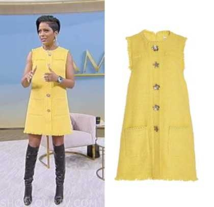 tamron hall show, tamron hall, yellow tweed shift dress