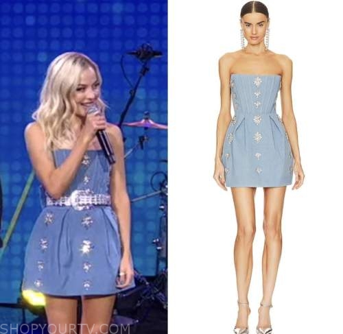 mackenzie porter, good morning america, denim corset embellished dress