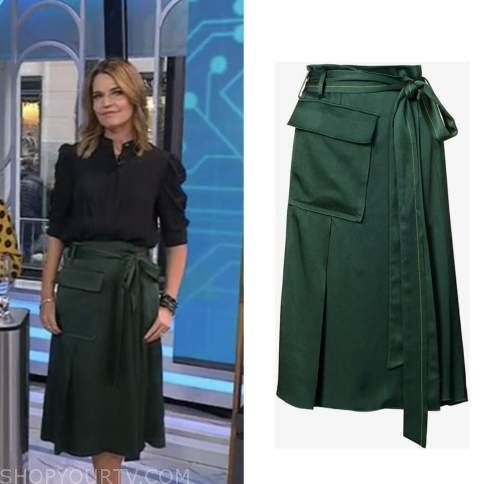 The Today Show: January 2023 Savannah Guthrie's Green Satin Wrap Midi ...