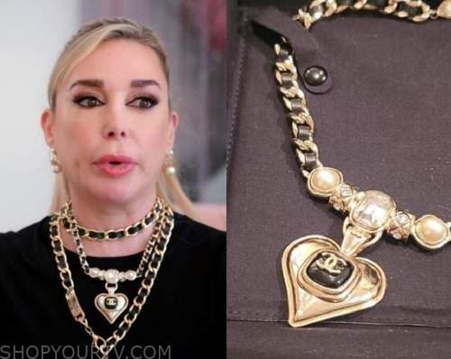 Chanel Rhinestone Here Mark Heart 4 Row Pendant Necklace