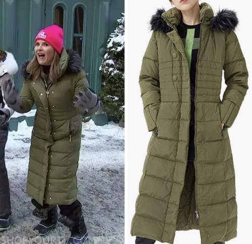 the today show, hoda and jenna, jenna bush hager, green down puffer coat jacket