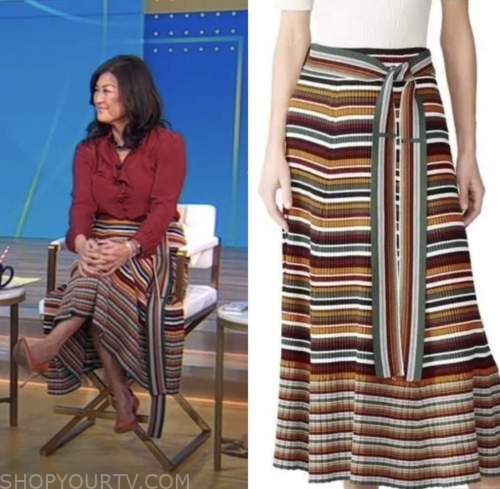 good morning america, striped wrap skirt, juju chang