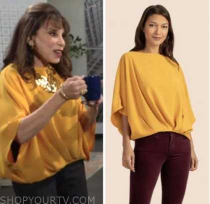 kate linder, esther valentine, the young and the restless, yellow top